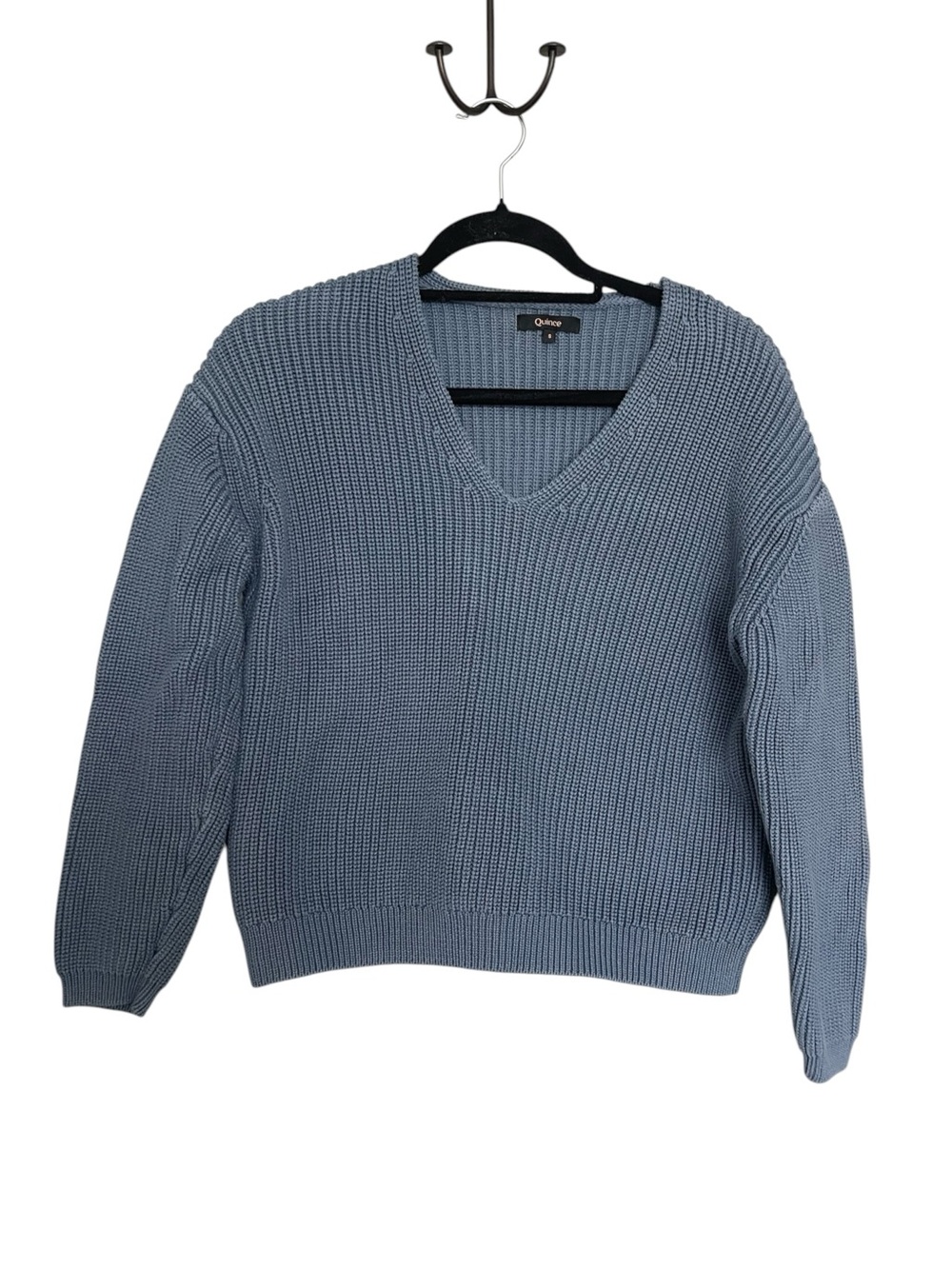 Quince Slate Blue V-Neck Knit Sweater for Women